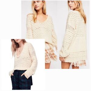 Free People Crashing Waves Open Knit / Weave Oversized Sweater NWT Sz. S